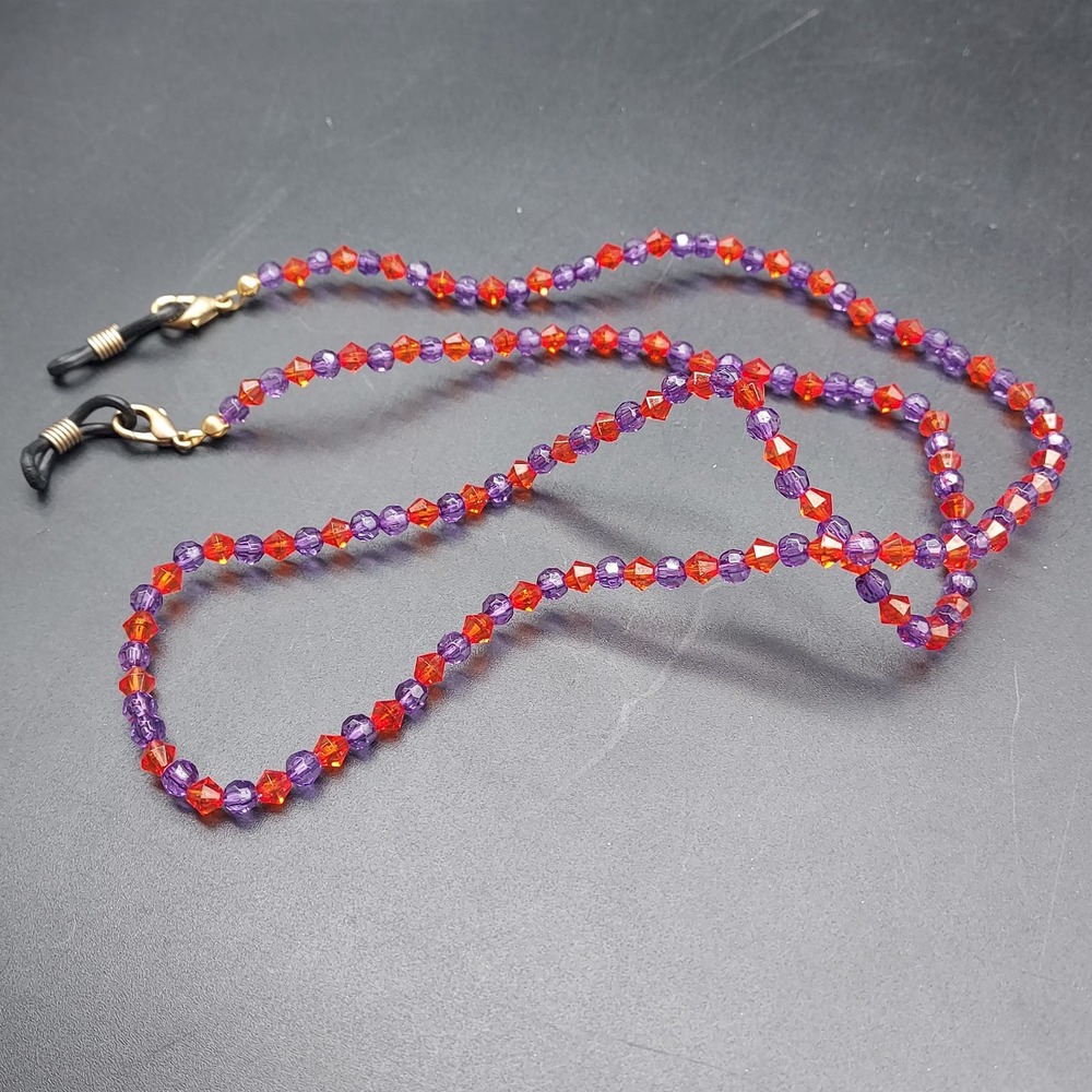 Red Hat Society Eye Glass Chains Purple Pink Faceted Beads Eyewear Accessory NOS - Picture 7 of 10